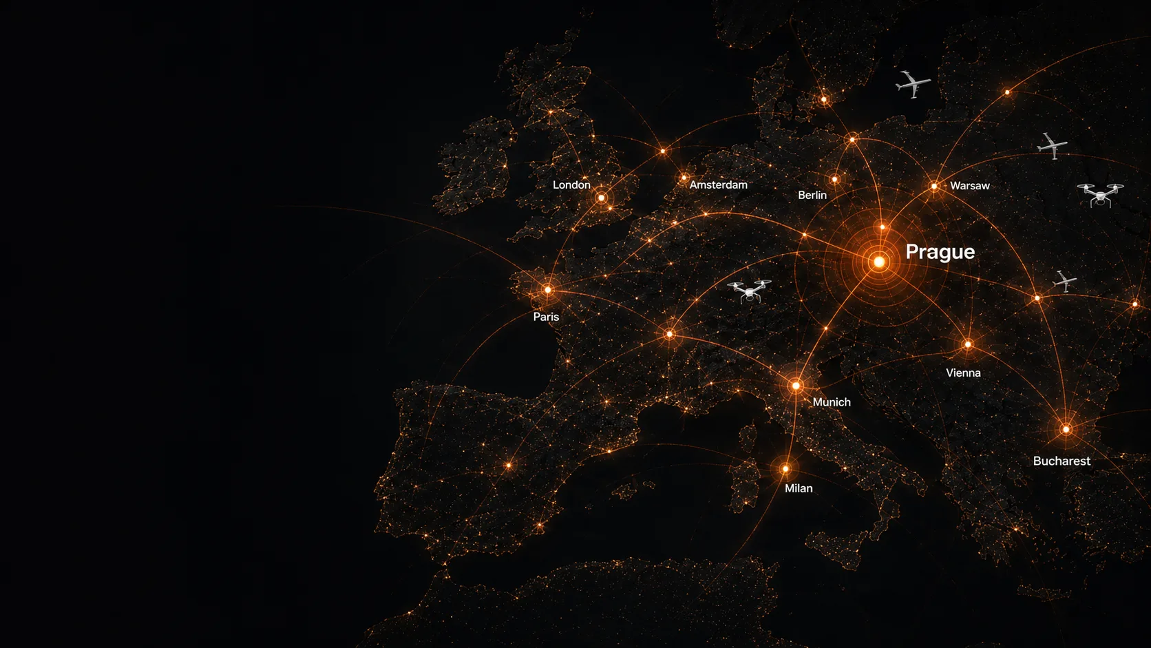 MAIA coverage map - Prague as a hub of European airspace
